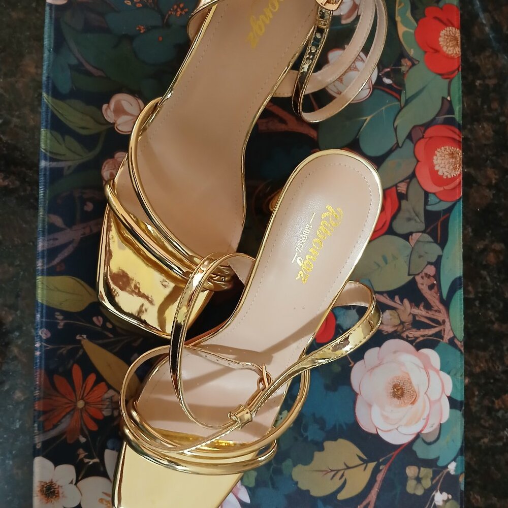 Gold Metallic Ankle Strap Sandals 9.5